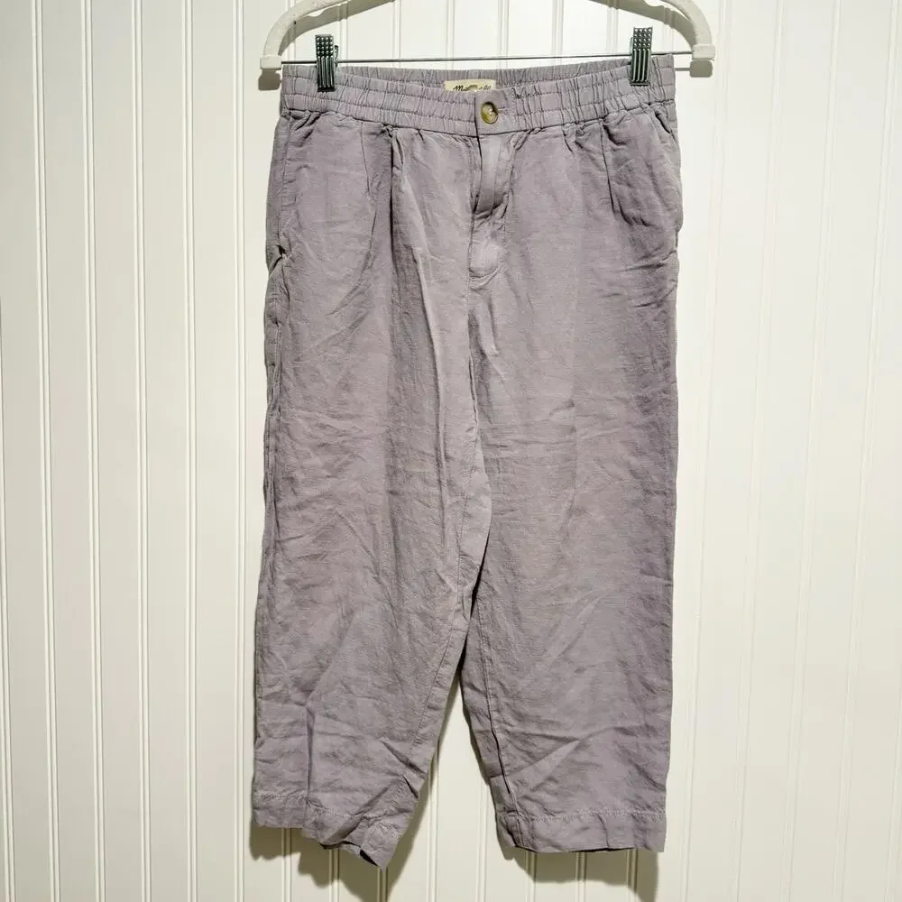 Madewell Linen Blend Pull On Pants Lavender Purple Size Small Petite Classic - Picture 2 of 6